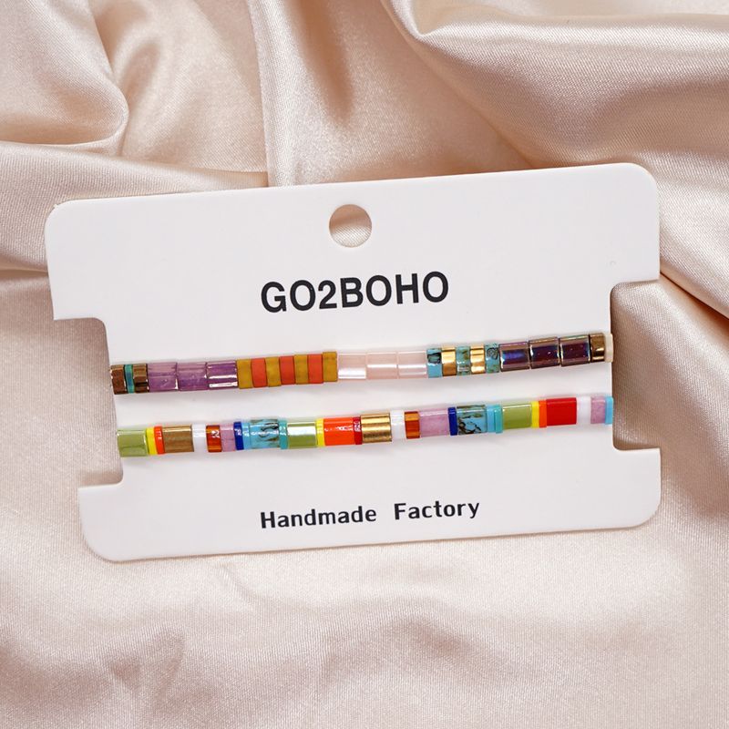Simple Glass Tila Bead Hand-beaded Rainbow Stacked Bracelet Set