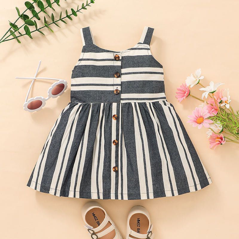 Children's Clothing 2022 Summer Style Little Girl Striped Suspender Skirt Children's Dress