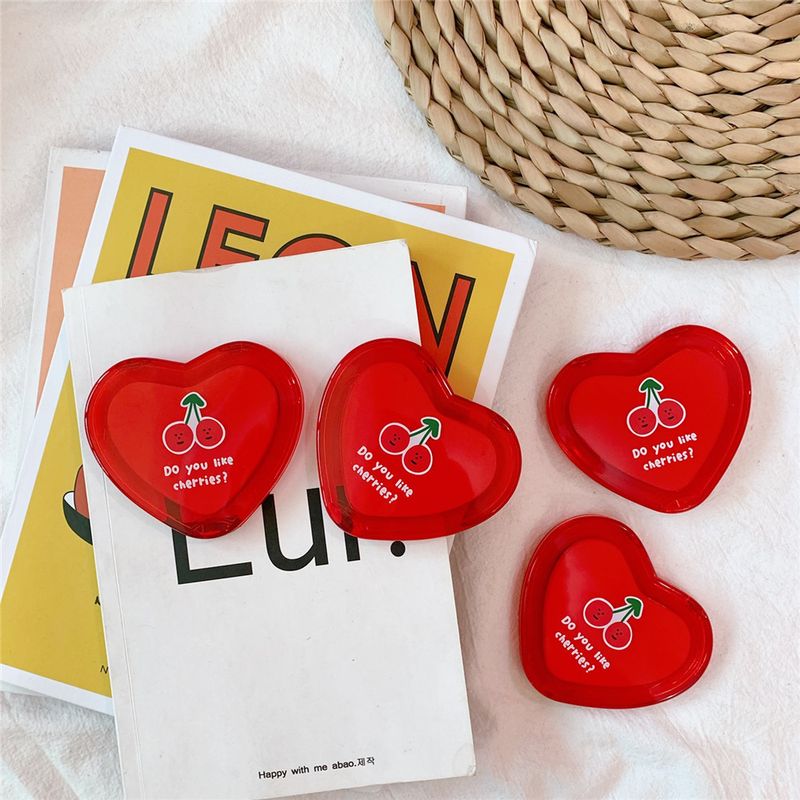 Cute Cherry Heart-shaped Handy Makeup Double-sided Portable Mirror