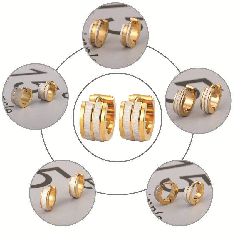 Vintage Round Ear Buckle Trend Full Gold Brushed Stainless Steel Earrings Wholesale
