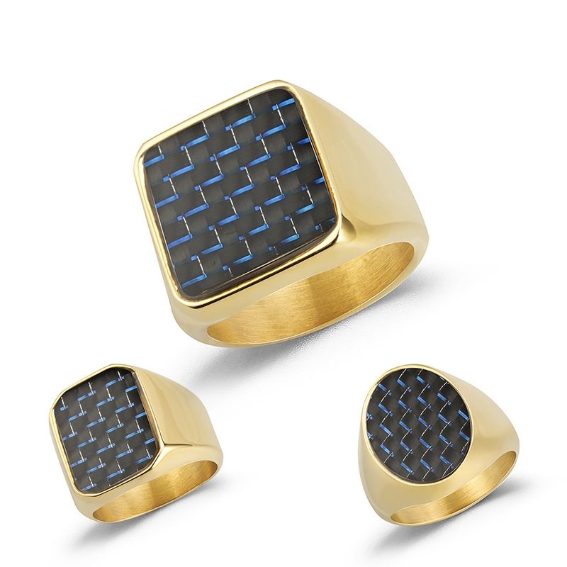 New Carbon Fiber Men's Titanium Steel Golden Thick Ring
