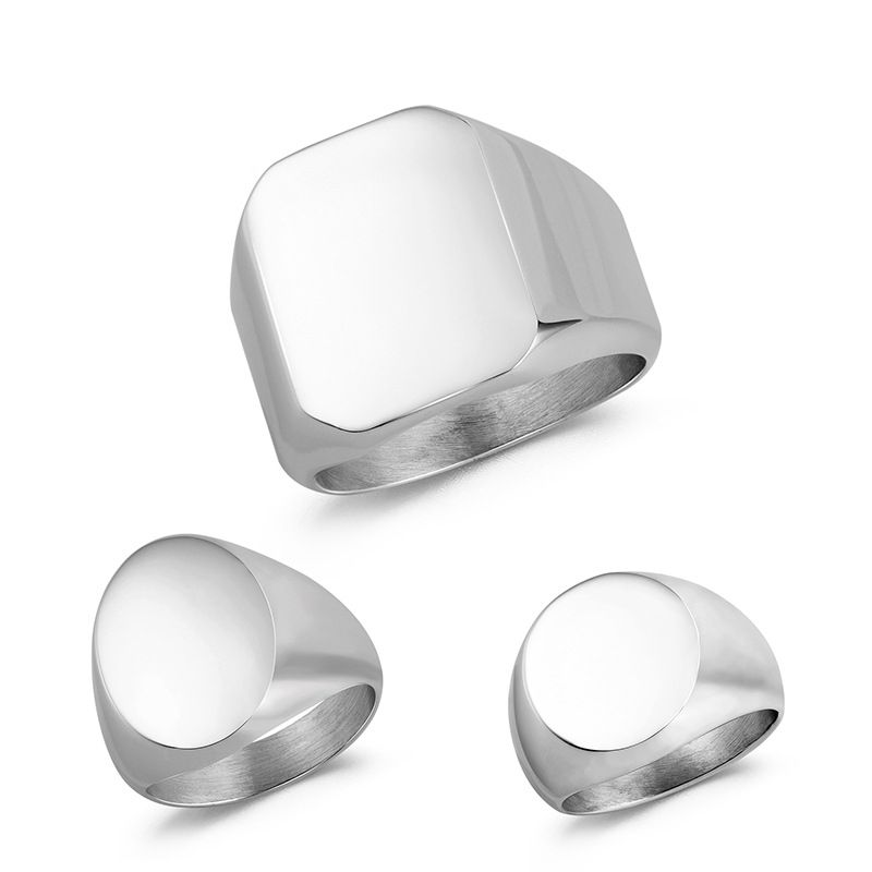Fashion Men's Glossy Titanium Steel Geometric Thick Ring