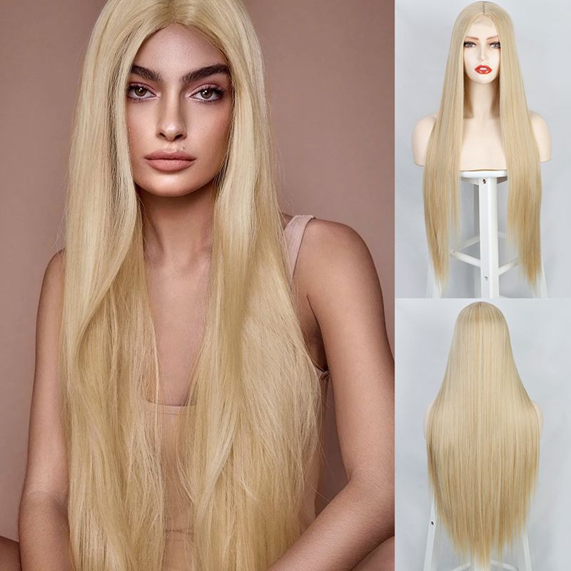 Female Wig Foreign Trade Chemical Fiber High-temperature Fiber Long Straight Hair Center-parted Wig Head Cover Wig