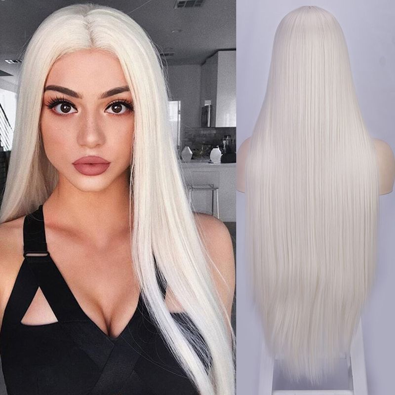 European And American Women&#39;s Wigs Long Straight Hair Chemical Fiber Headgear Small Lace High Temperature Silk U Part Lace Wig
