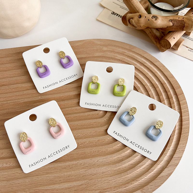 New Simple Hollow Color Square Geometric Spray Paint Earrings Wholesale