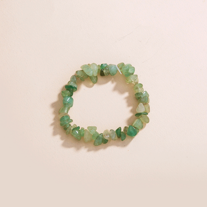 Simple Light Green Natural Rough Stone Jewelry Elastic Bracelet Women