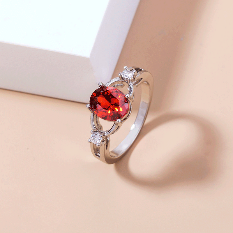 Simple Fashion Pomegranate Ruby Micro-encrusted Zircon Copper Ring