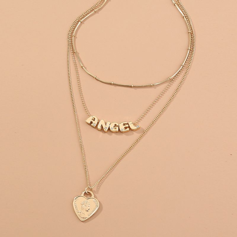 Fashion Letters Multi-layer Simple Retro Heart-shaped Pendant Alloy Necklace