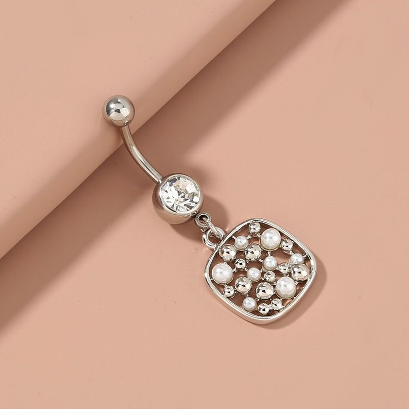 Ins Simple Fashion Jewelry Pierced Zircon Pearl Square Hanging Navel Nail Jewelry