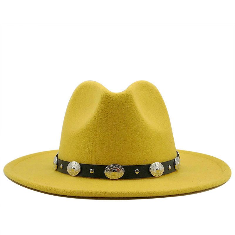 New Style Metal Belt Retro Solid Color Top Hat Jazz Hat