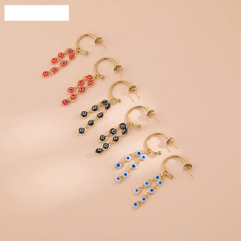 Retro French Simple Eye Bead C-shaped Women's New Metal Earrings