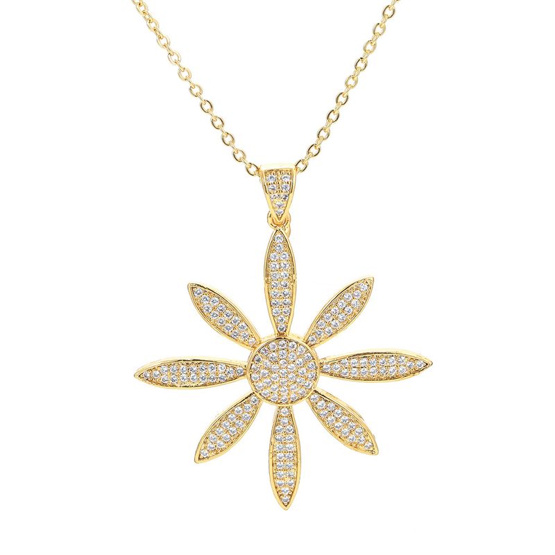 Simple Sun Flower Micro-inlaid Full Zircon Flower Pendant Copper Necklace