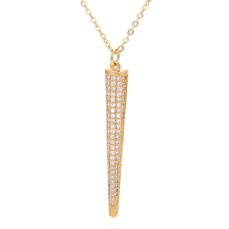 Simple Fashion Long Pendant Geometric Inlaid Zircon Copper Necklace