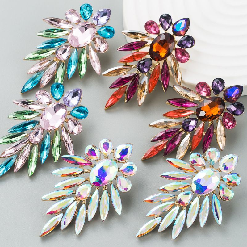 Fashion Shiny Alloy Colored Diamond Earrings Female Wholesale