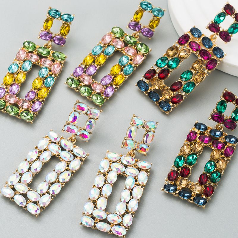 Fashion Shiny Alloy Colored Diamond Bohemian Exaggerated Earrings