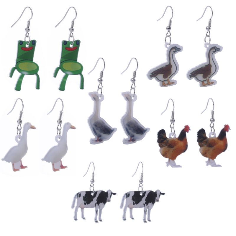 Creative Earrings Simulation Animal Acrylic Printing Frog Earrings