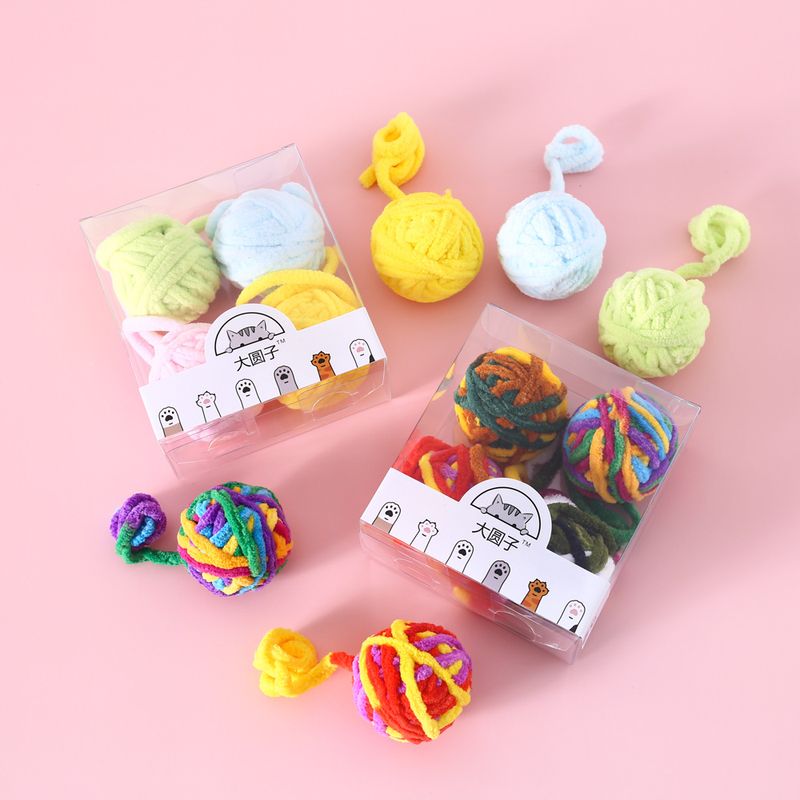 Cute Pet Built-in Bell Wool Ball Solid Color Toy Set