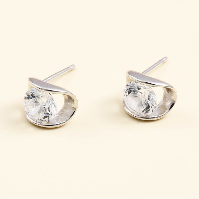 Fashion Simple Small Arc Inlaid Zircon 925 Silver Stud Earrings