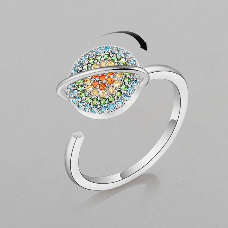 New Rotating Colored Diamond Planet Geometric Open Copper Ring