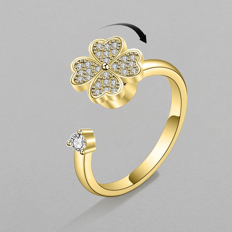 Ring Female Fashion Flower Diamond Rotating Copper Zircon Ring Jewelry
