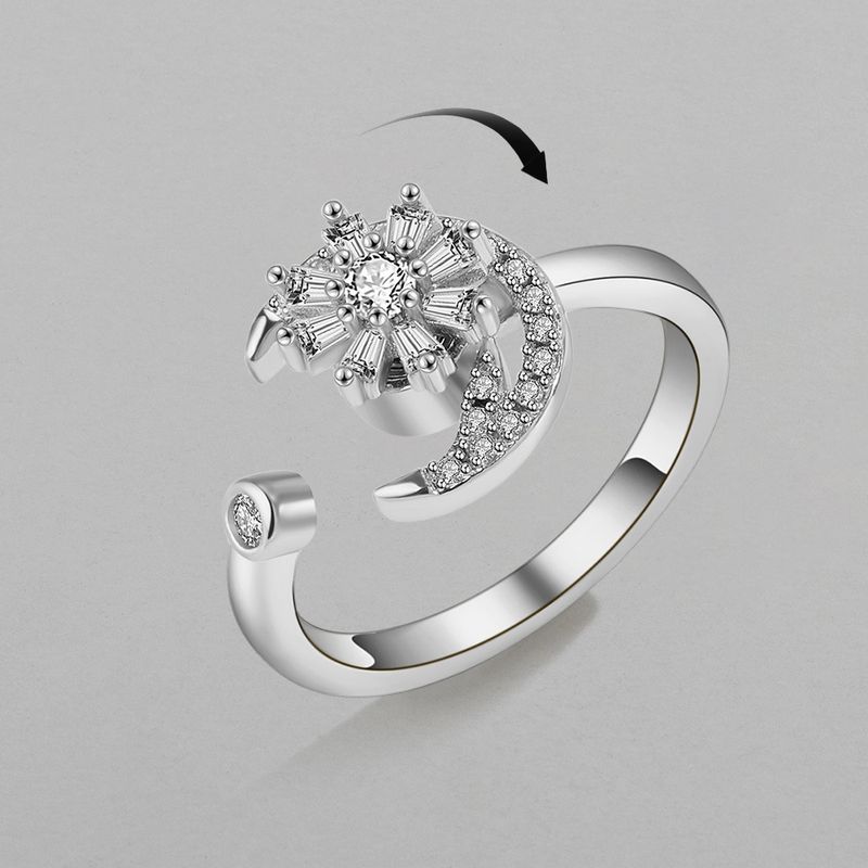 Simple Star Moon Copper Inlaid Zircon Rotating Ring Wholesale
