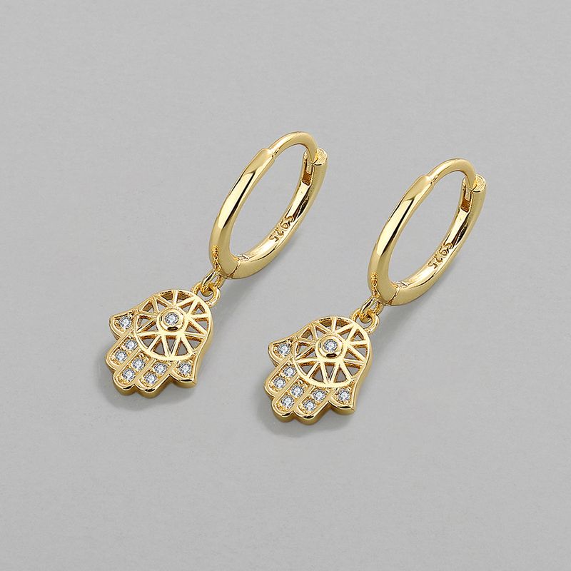 Fashion 18k Gold Magic Array Pentagram Pendant Ear Buckle Palm Design Copper Inlaid Zircon Earrings