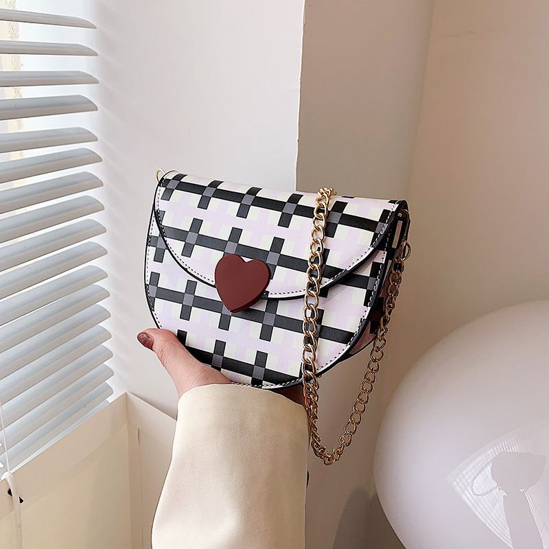 Women's New Contrast Color Plaid Saddle Bag Messenger Small Bag 18*14*7cm