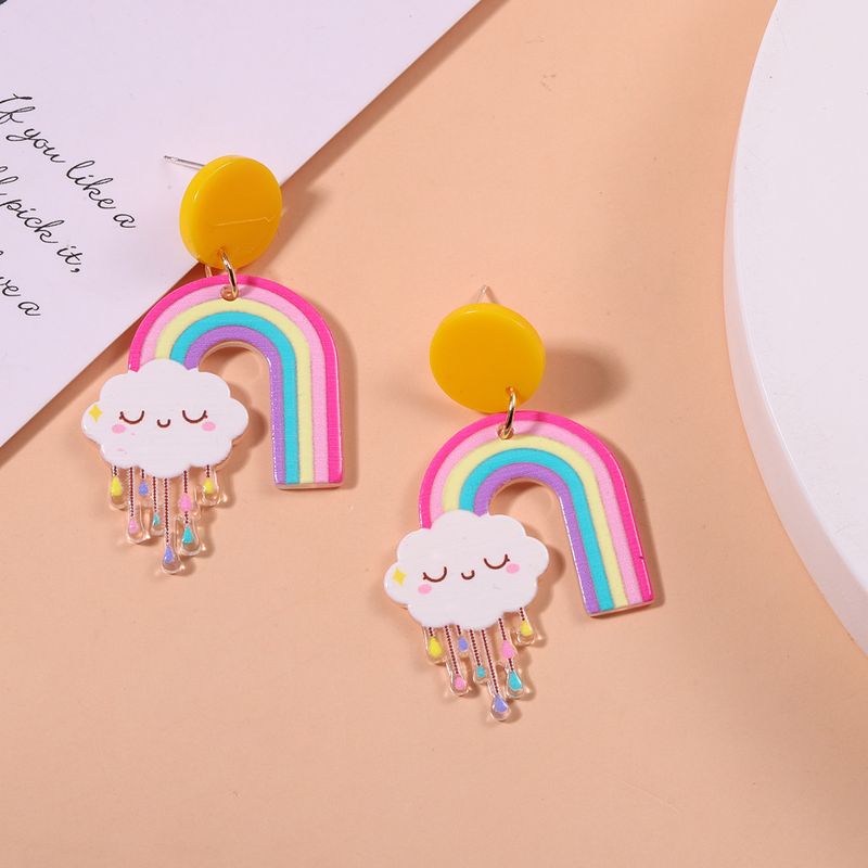 Pendientes De Dibujos Animados Con Forma De Nube De Arco Iris, Pendientes De Acrílico