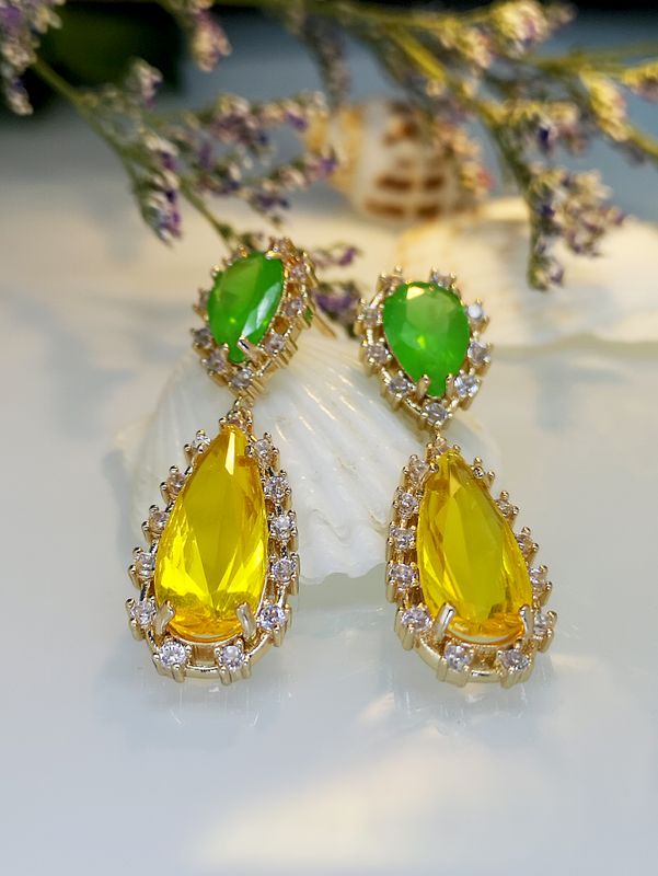 New Fashion Copper Inlaid Zircon Candy Colored Earrings Female