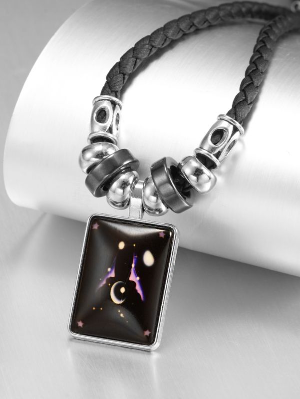 Fashion Luminous Twelve Constellation Square Pendant Necklace
