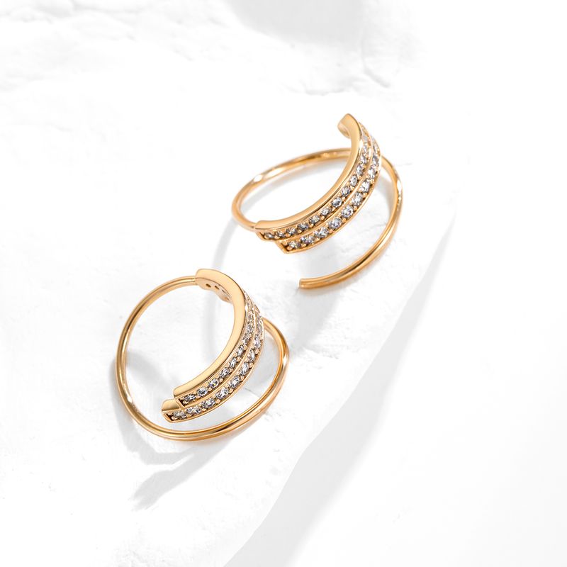 Fashion Copper Geometric Curved Microset Zircon Earrings
