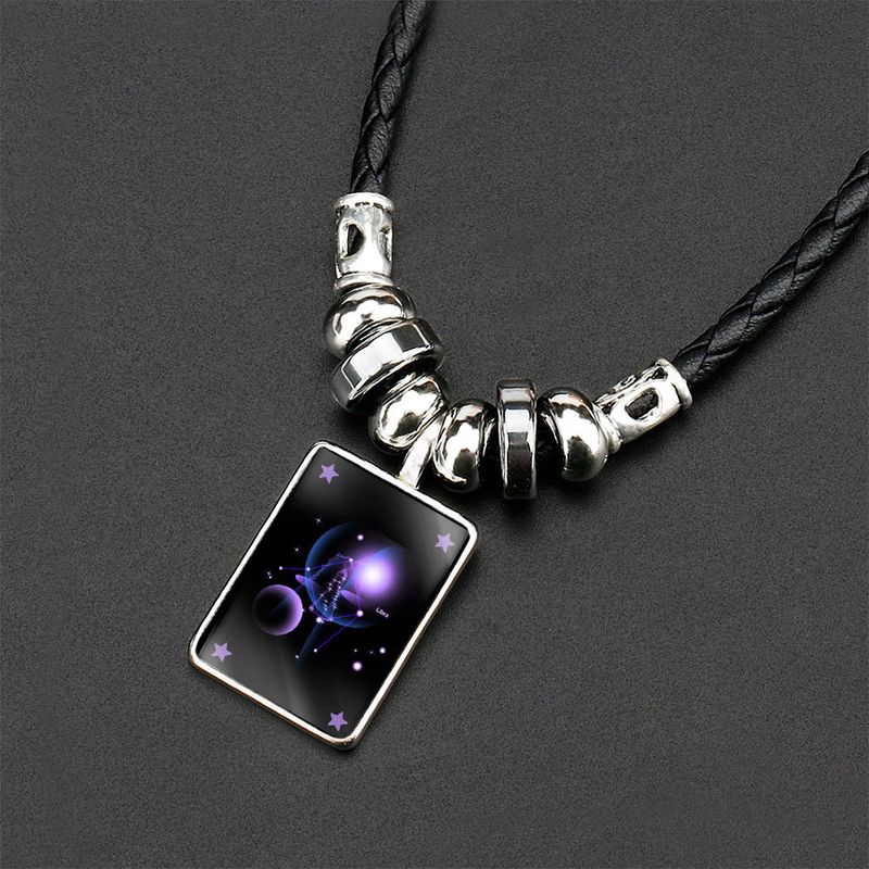 Luminous Men's Twelve Constellation Crystal Black Rope Black Gallstone Necklace