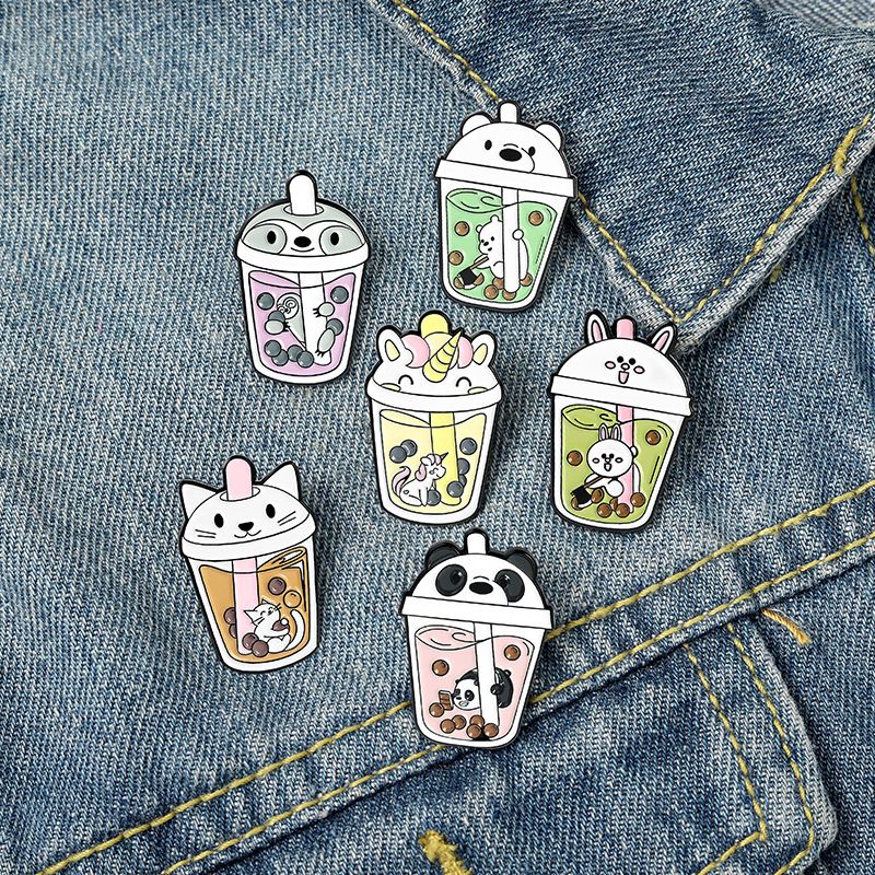 Cartoon Cute Cat Bear Bunny Milk Tea Alloy Brooch