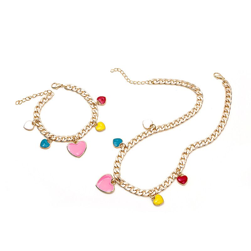 Fashion Heart Shaped Pendant Collarbone Necklace Color Alloy Bracelet Jewelry