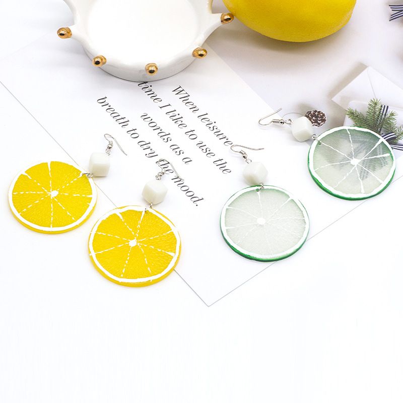 Harajuku Fruit Orange Lemon Pendant Female Acrylic Earrings