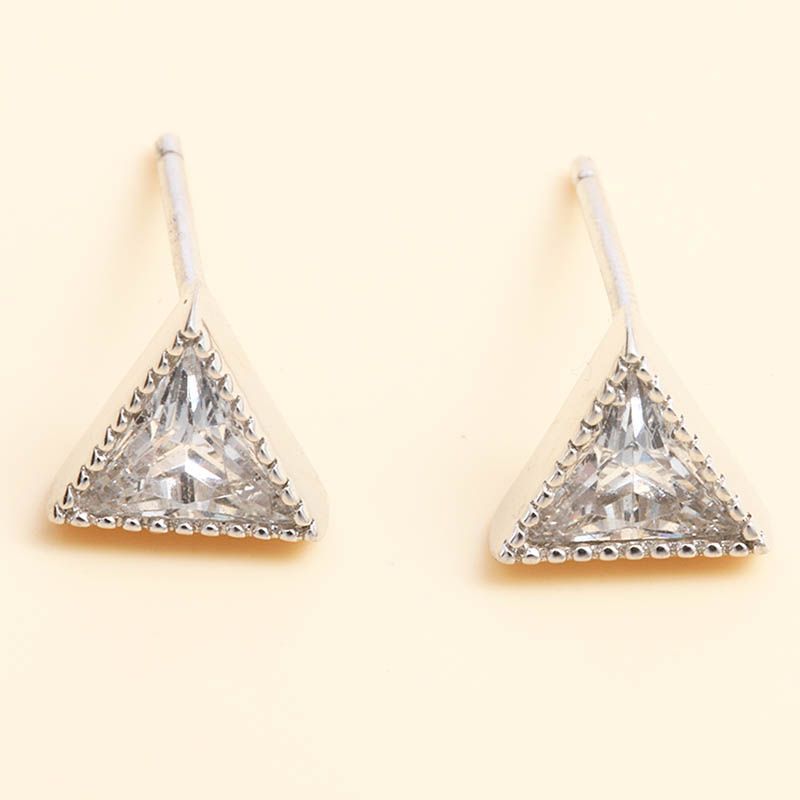 Simple And Classic Triangle Inlaid Zirconium 925 Silver Stud Earrings