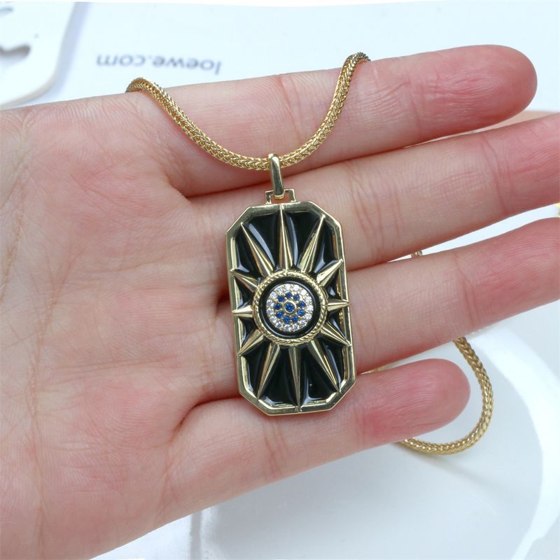 Simple Devil's Eye Diamond Sun Drop Oil Copper Pendant Necklace