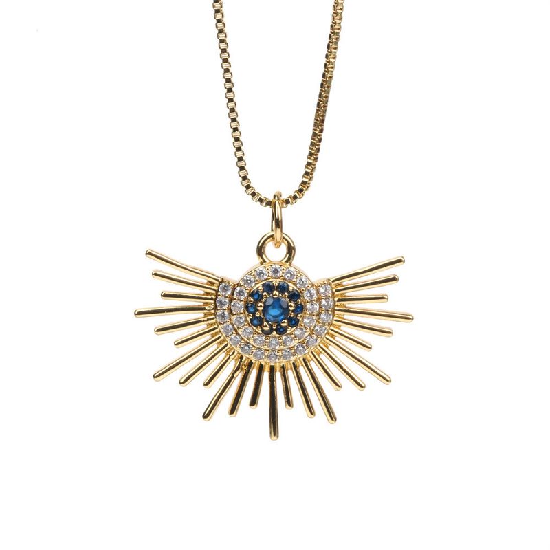 Neue Fächerförmige Teufelsauge Diamant Blau Auge Kupfer Vergoldet Box Halskette