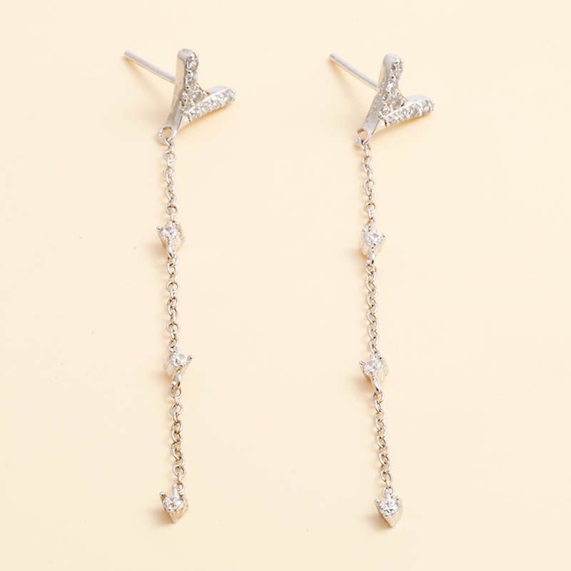 Simple Fashion Triangle Long Chain 925 Silver Inlaid Zircon Earrings