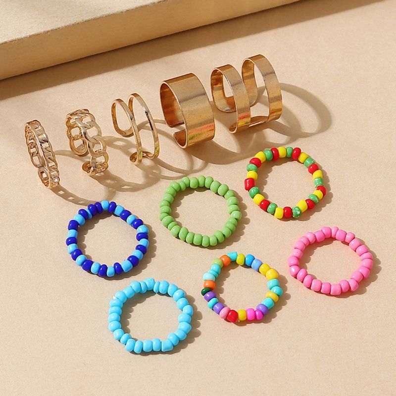 Simple Creative Fashion Color Beaded Alloy Ring Set