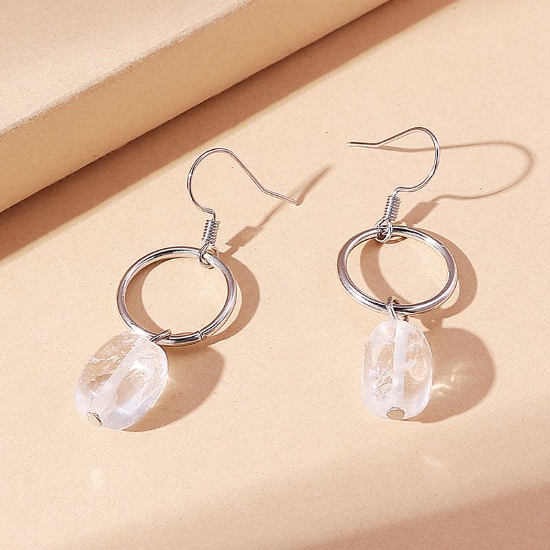 Boucles D&#39;oreilles Simples En Alliage De Cercle Avec Pendentif En Pierre Naturelle