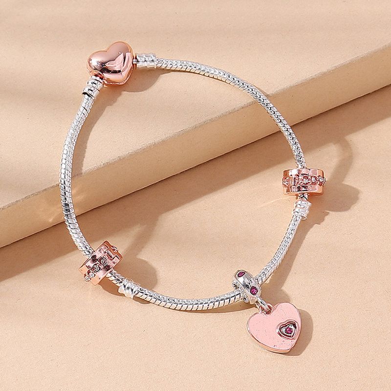 Creative Rhinestone Pink Heart Alloy Bracelet