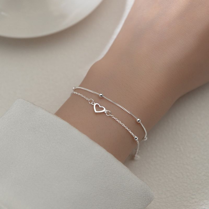 Sweet Heart-shaped Female Double-layer Round Peas Light Beads Metal Bracelet