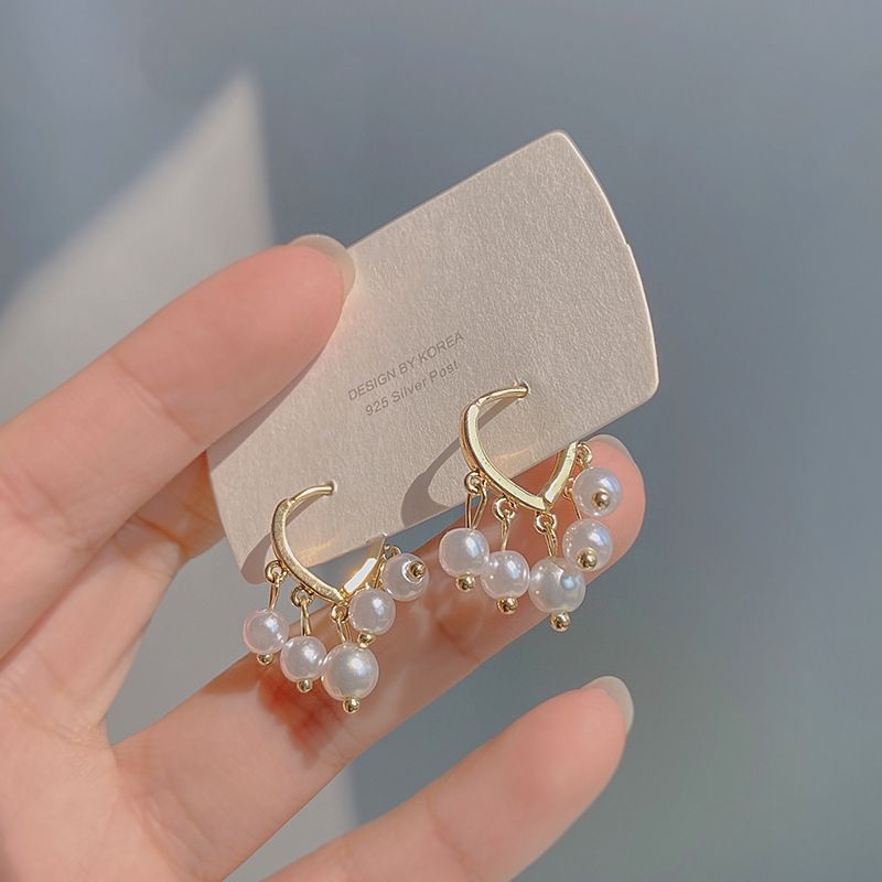 Versión Coreana De Aretes De Hebilla De Oreja Geométricos De Perlas