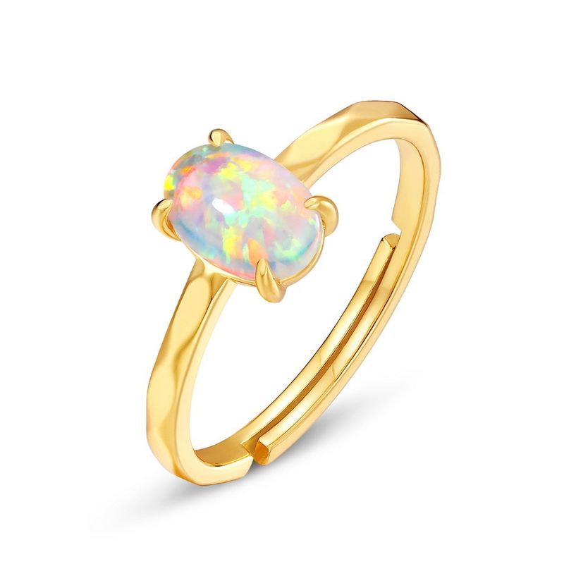 Synthetischer Opal Einfacher 925 Silber Vergoldeter Weiblicher Geometrischer 10k Goldring