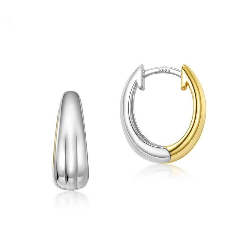 Fashion S925 Silver Earrings Two-color Stitching Hoop Earrings