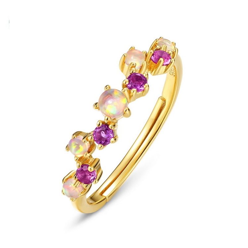 Romantic Lavender Amethyst Female Retro Synthetic Opal S925 Silver Ring