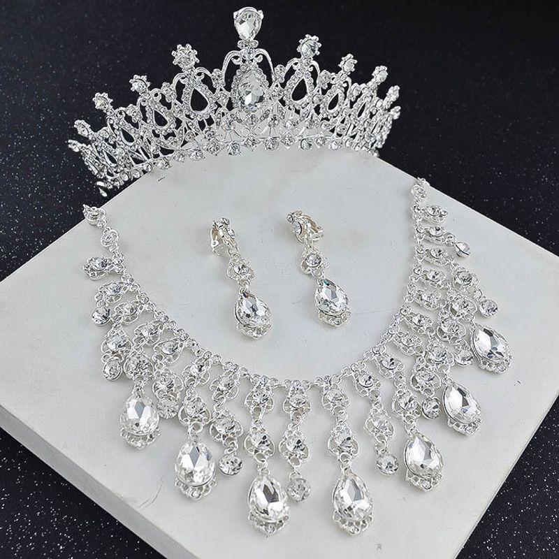 Collier De Mariée Rétro Boucles D'oreilles Couronne Trois Pièces Ensemble Bijoux De Mariage