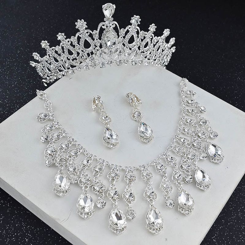 Retro Bridal Necklace Earrings Crown Three-piece Set Wedding Jewelry