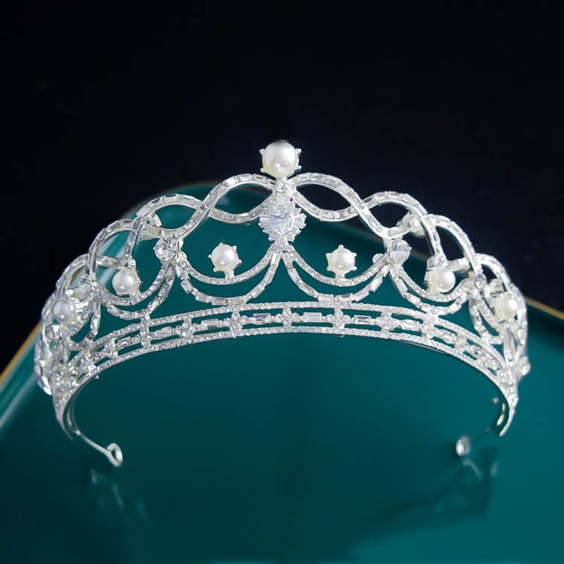 Baroque Diamond Pearl Crown Simple Bride Head Accessories